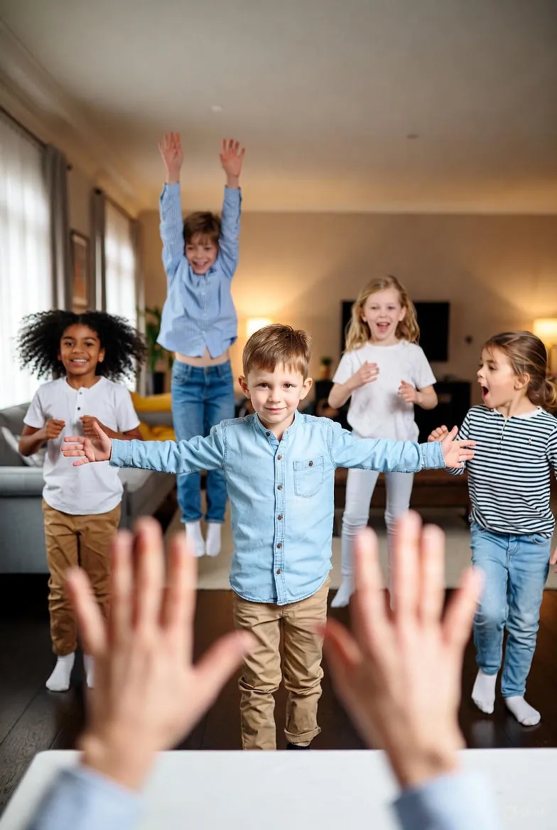 niños jugando en el salón